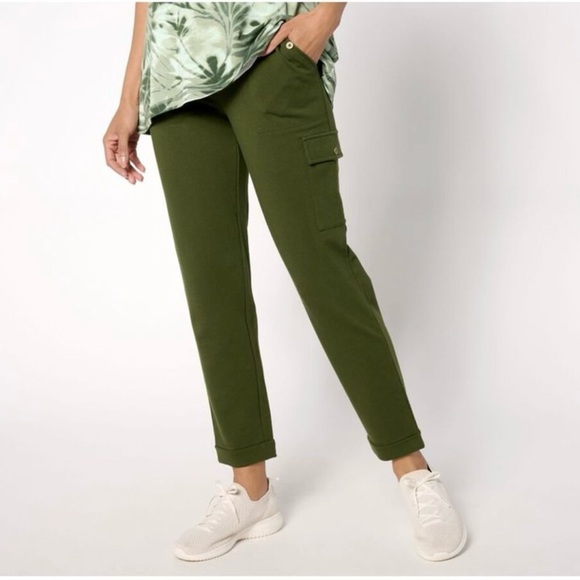 NWOT Sport Savvy Women's Pants 1X French Terry Tapered leg in Green - Picture 1 of 6